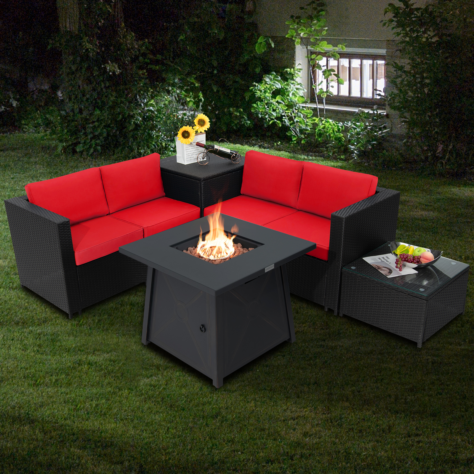 Topbuy 5Piece Outdoor Patio Furniture Set with 50,000 BTU Propane Fire